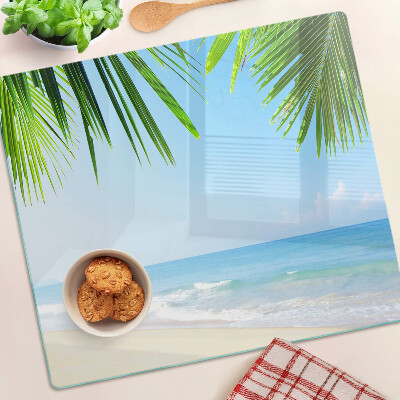 Steklena podloga za rezanje Tropska plaža s palmami