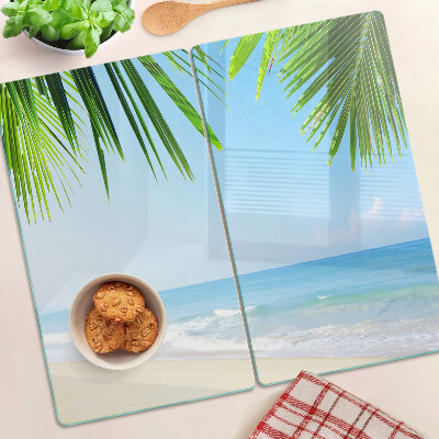 Steklena podloga za rezanje Tropska plaža s palmami