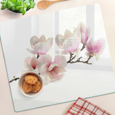 Steklena podloga za rezanje Cvetovi magnolije na veji
