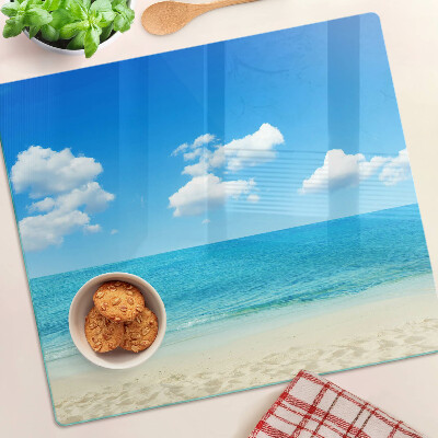 Steklena podloga za rezanje Plaža z modrim nebom