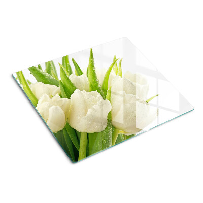 Steklena podloga za rezanje Tulipani v kapljicah vode