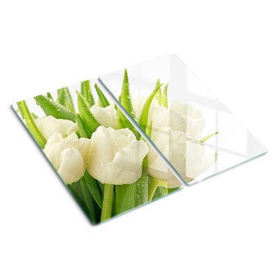 Steklena podloga za rezanje Tulipani v kapljicah vode