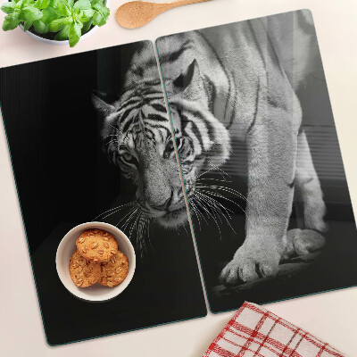 Steklena podloga za rezanje Tiger v črno-beli barvi