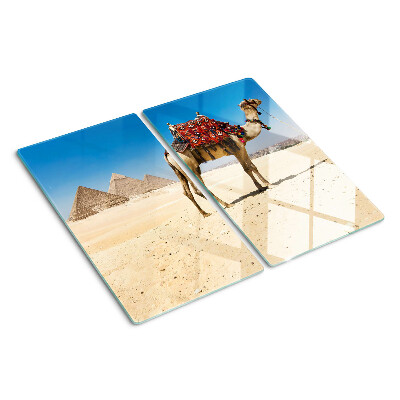 Steklena podloga za rezanje Piramide in kamela v puščavi