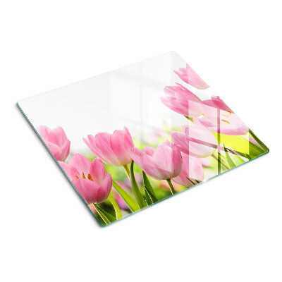 Steklena podloga za rezanje Rožnati tulipani na vrtu