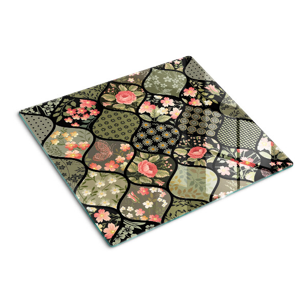 Steklena podloga za rezanje Cvetlični patchwork z geometrijskimi vzorci