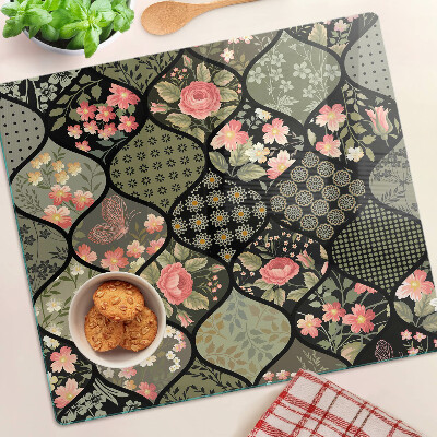 Steklena podloga za rezanje Cvetlični patchwork z geometrijskimi vzorci
