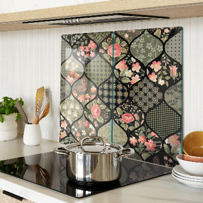 Steklena podloga za rezanje Cvetlični patchwork z geometrijskimi vzorci