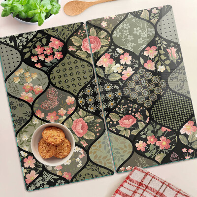 Steklena podloga za rezanje Cvetlični patchwork z geometrijskimi vzorci