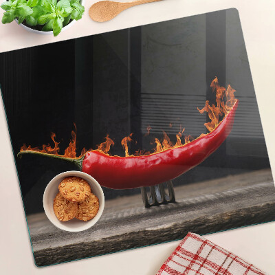 Steklena podloga za rezanje Ogenj in čili paprika