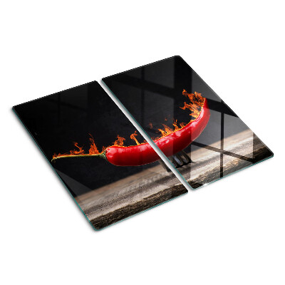 Steklena podloga za rezanje Ogenj in čili paprika