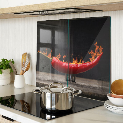 Steklena podloga za rezanje Ogenj in čili paprika