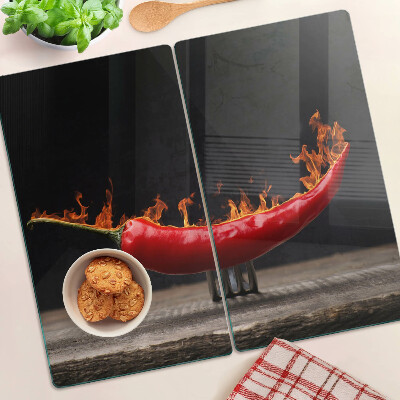 Steklena podloga za rezanje Ogenj in čili paprika