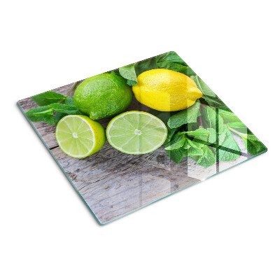 Steklena podloga za rezanje Limone in limete z meto