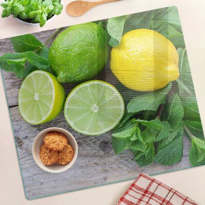 Steklena podloga za rezanje Limone in limete z meto