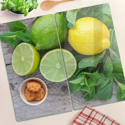Steklena podloga za rezanje Limone in limete z meto