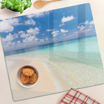 Steklena podloga za rezanje Plaža z modrim nebom