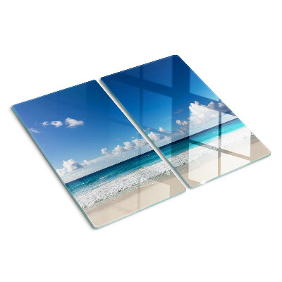 Steklena podloga za rezanje Plaža s turkizno vodo in oblaki