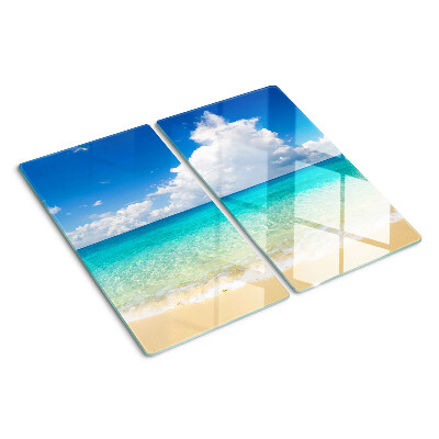Steklena podloga za rezanje Plaža s turkizno vodo in oblaki