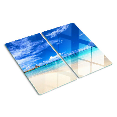 Steklena podloga za rezanje Tropska plaža z modrim nebom