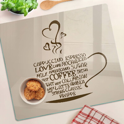 Steklena podloga za rezanje Kava in srce