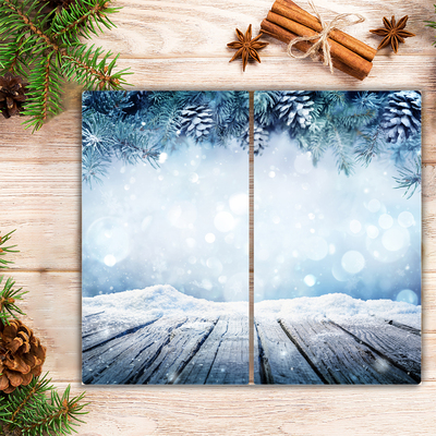 Steklena podloga za rezanje Zimska snežna božična drevesa