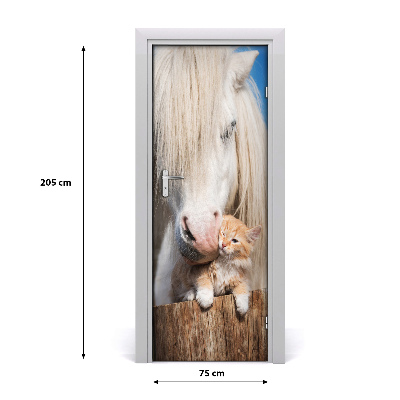 Nalepka na vratih Beli konj z mačko