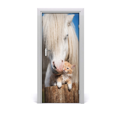 Nalepka na vratih Beli konj z mačko