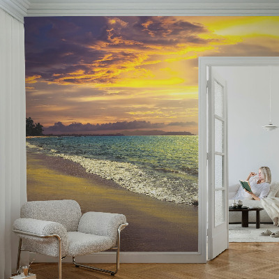 Stenska fototapeta flis z motivom plaže ob sončnem zahodu