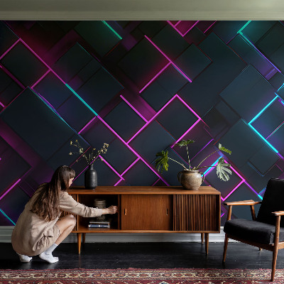 Flis fototapeta za otroško sobo z motivom neonske geometrije