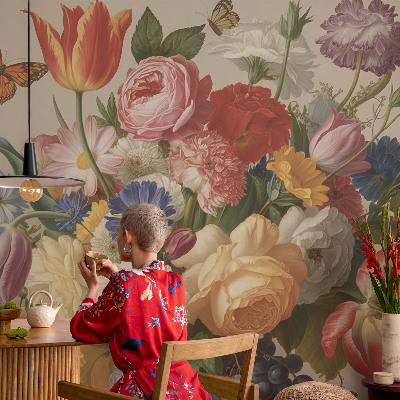 Fototapeta s tiskom Rože in metulji