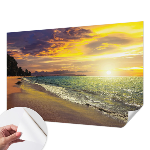 Samolepilna fototapeta za spalnico z motivom plaže ob sončnem zahodu