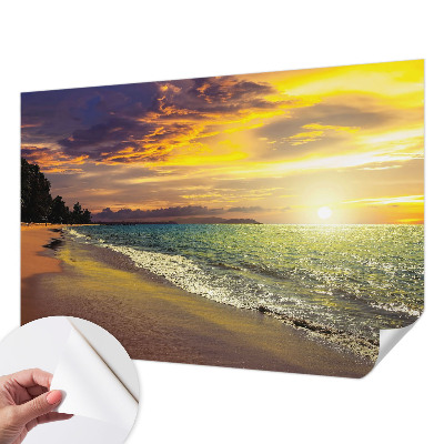 Samolepilna fototapeta za spalnico z motivom plaže ob sončnem zahodu