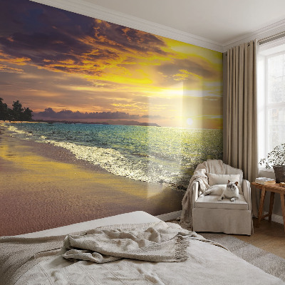 Samolepilna fototapeta za spalnico z motivom plaže ob sončnem zahodu