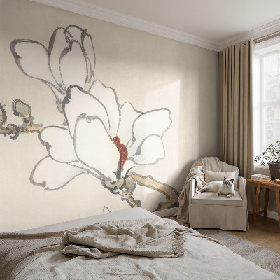 Samolepilna fototapeta za dnevno sobo z vzorcem nežnih magnolij