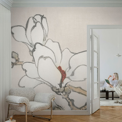 Samolepilna fototapeta za dnevno sobo z vzorcem nežnih magnolij