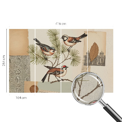 3D fototapeta s kolažem ptic