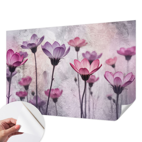 Samolepilna fototapeta za dnevno sobo v pastelnih odtenkih s cvetličnim vzorcem