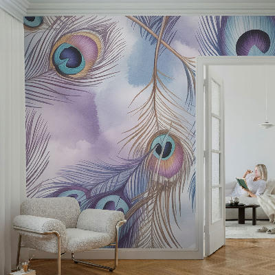 Fototapeta za otroško sobo s motivom pavjih peres