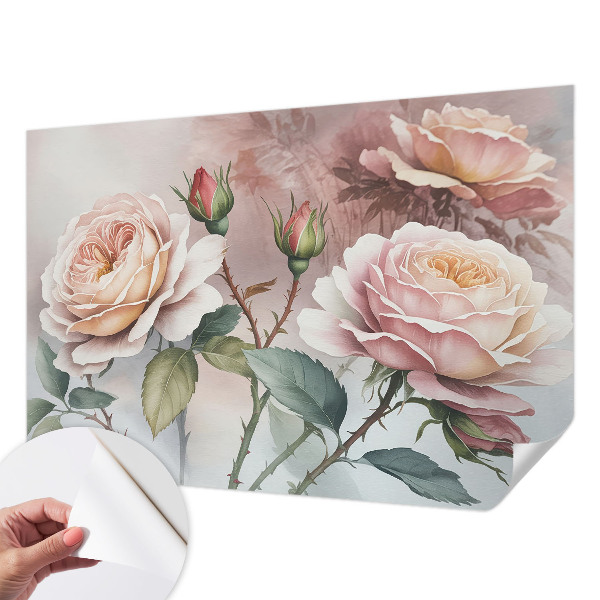 Samolepilna fototapeta za spalnico z vzorcem pastelnih vrtnic