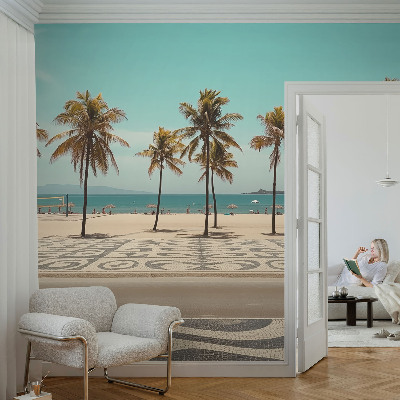 Samolepilna fototapeta za spalnico z motivom plaže s palmami