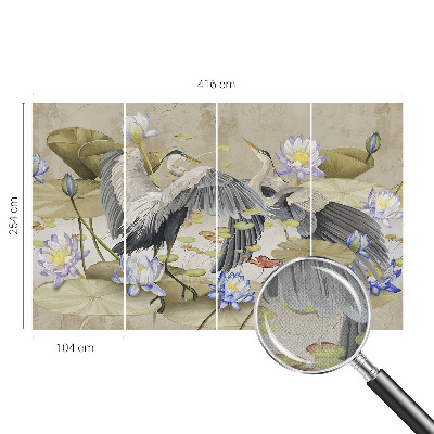 Samolepilna fototapeta za spalnico z motivom ptic in lilij