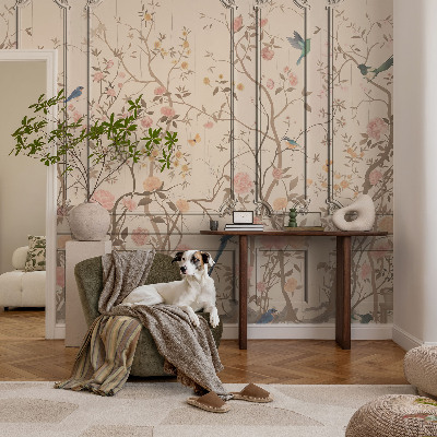 Samolepilna fototapeta za spalnico Ptice in rože