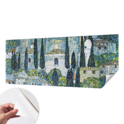 Samolepilna fototapeta za spalnico z motivom cipresnih hiš