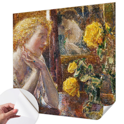 Samolepilna fototapeta za spalnico z motivom ženske z vrtnicami