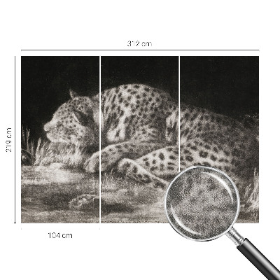 Samolepilna fototapeta za dnevno sobo z motivom leoparda, počivajočega v naravni barvni paleti