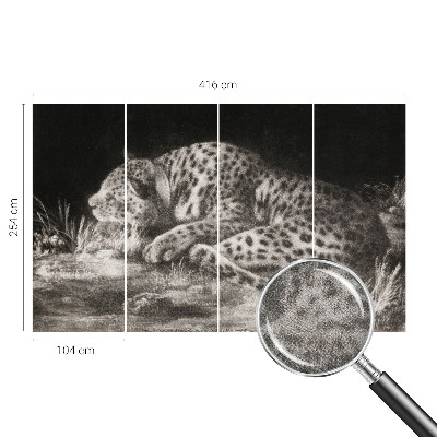 Samolepilna fototapeta za dnevno sobo z motivom leoparda, počivajočega v naravni barvni paleti