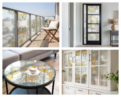 Okenska folija vitraž za zasebnost Barvite mandale