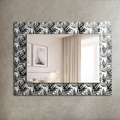 Ogledalo s potiskanim okvirjem Črno-beli listi