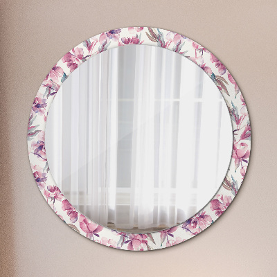 Okroglo stensko okrasno ogledalo Peonies cvetje